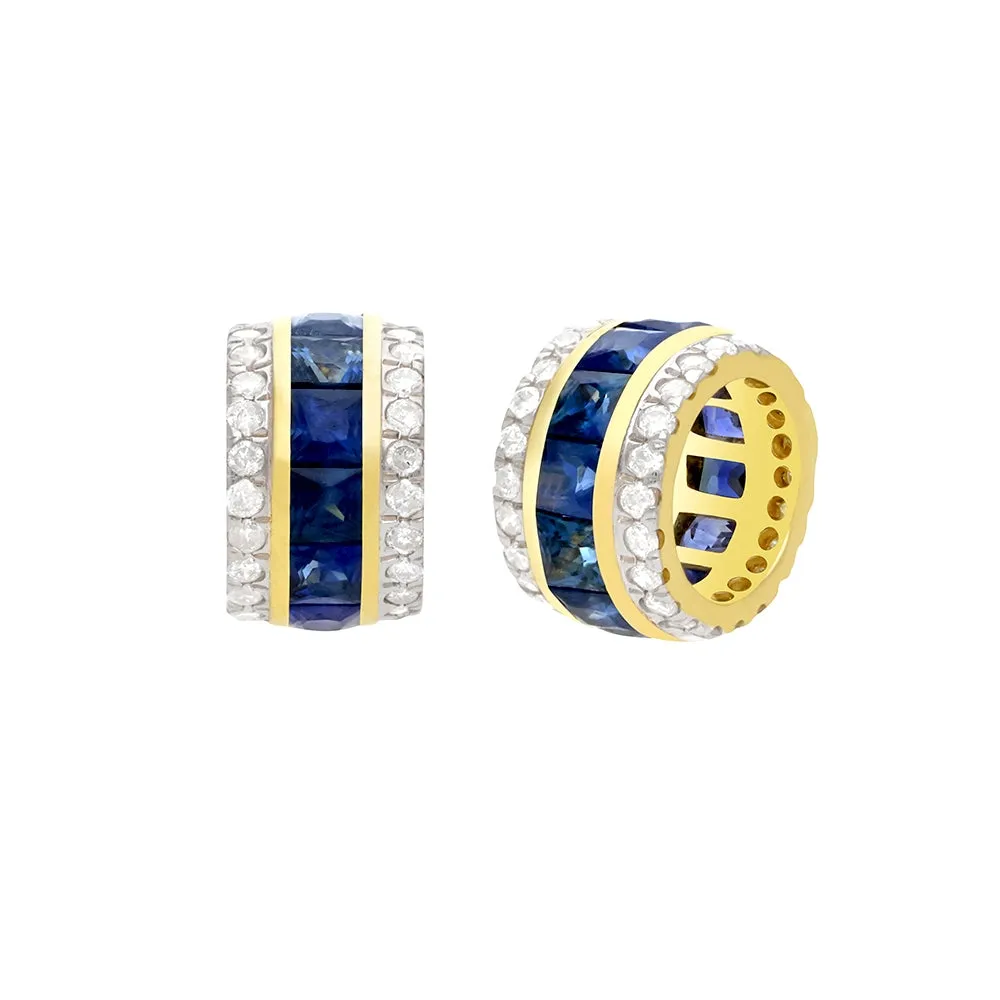 14k Gold Diamond Blue Sapphire Rondelle Bead / Roundel Bead 5.50x9mm