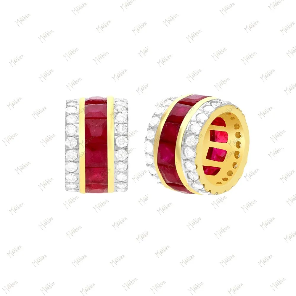 14k Gold Diamond Blue Sapphire Rondelle Bead / Roundel Bead 5.50x9mm