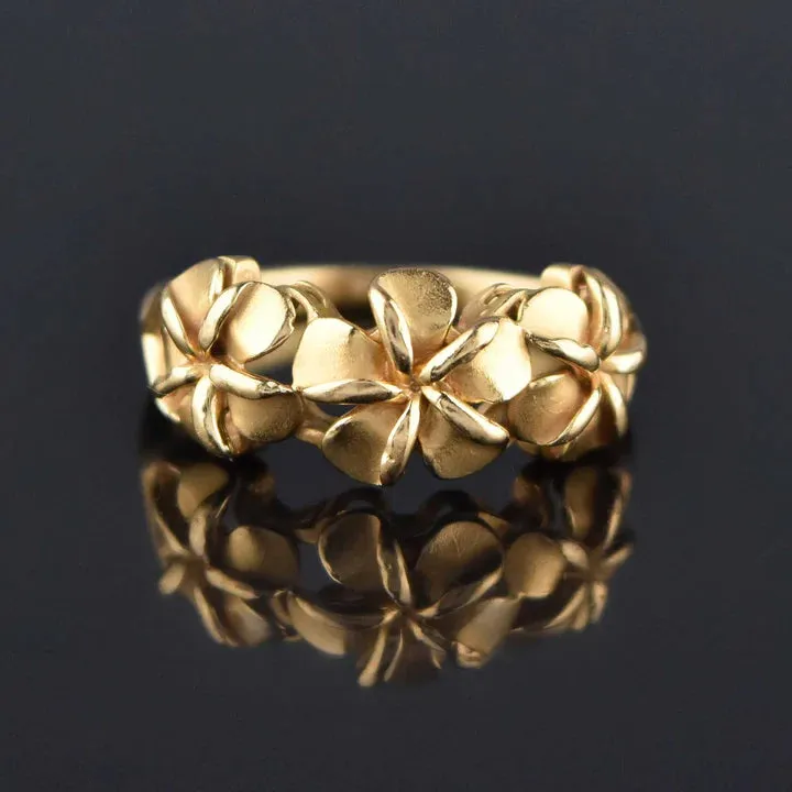 14k Gold Vermeil Plumeria Vintage Engagement Ring