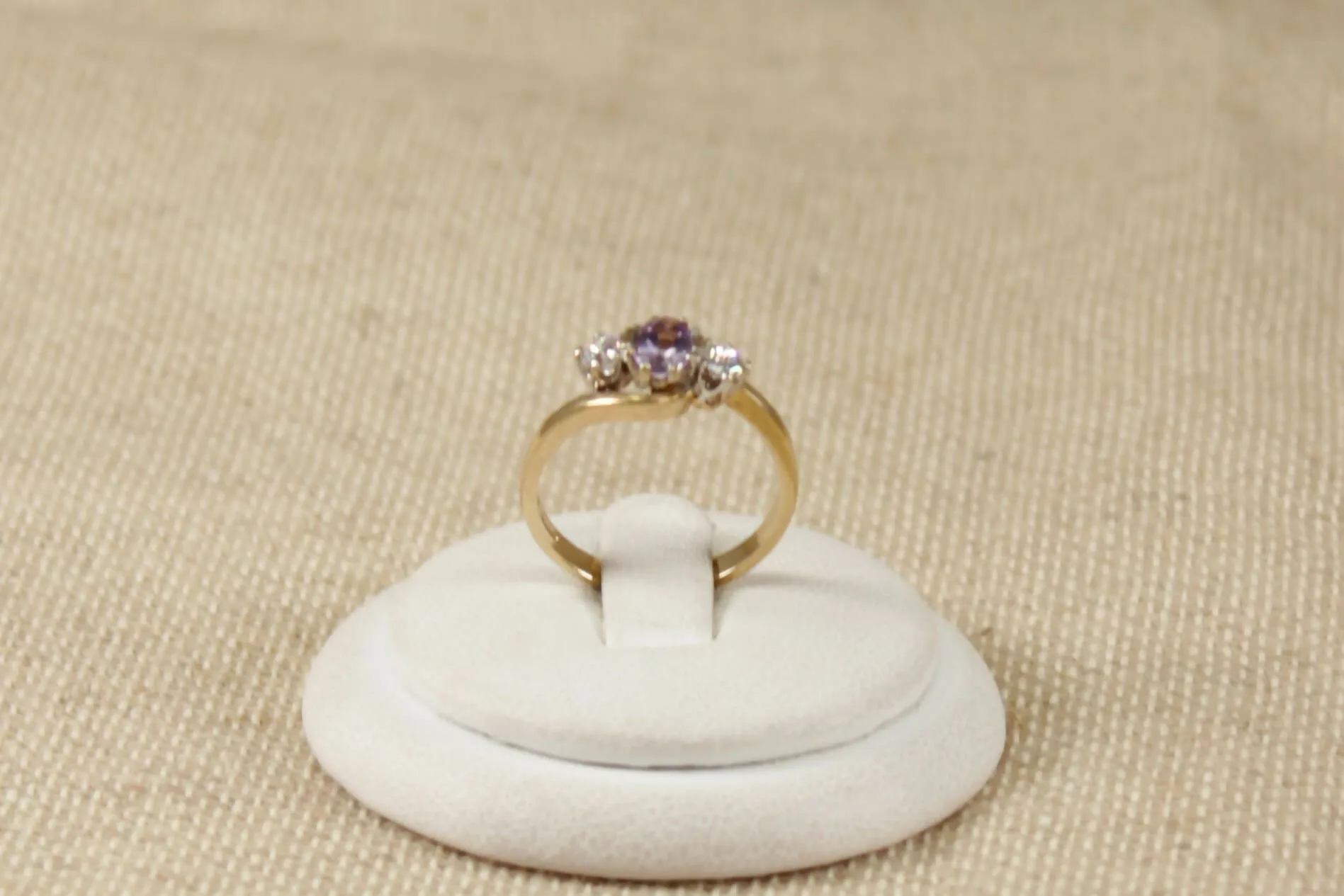 9ct Gold Amethyst & Crystal Ring