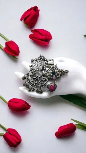 Abhati Silver Lookalike Oxidised Fusion Ring