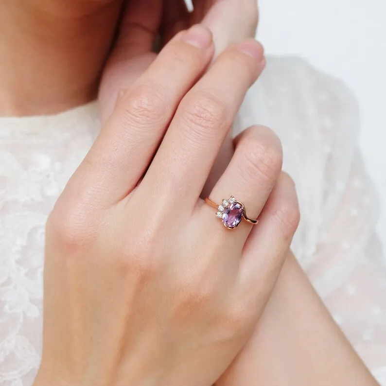Amethyst Oval Cut Halo Ring - 14k Rose Gold Vermeil RIng