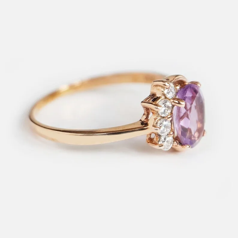 Amethyst Oval Cut Halo Ring - 14k Rose Gold Vermeil RIng