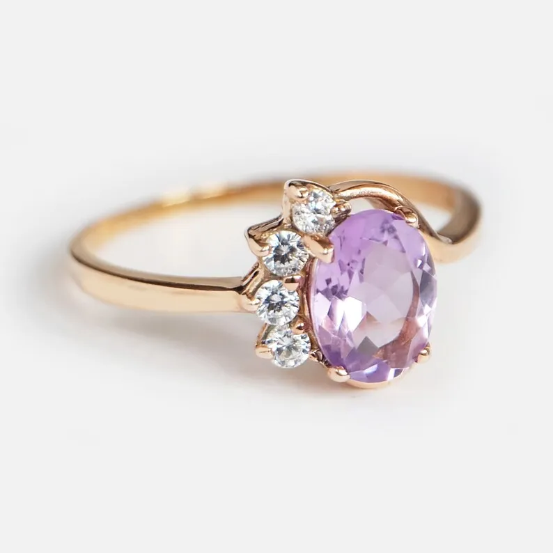 Amethyst Oval Cut Halo Ring - 14k Rose Gold Vermeil RIng