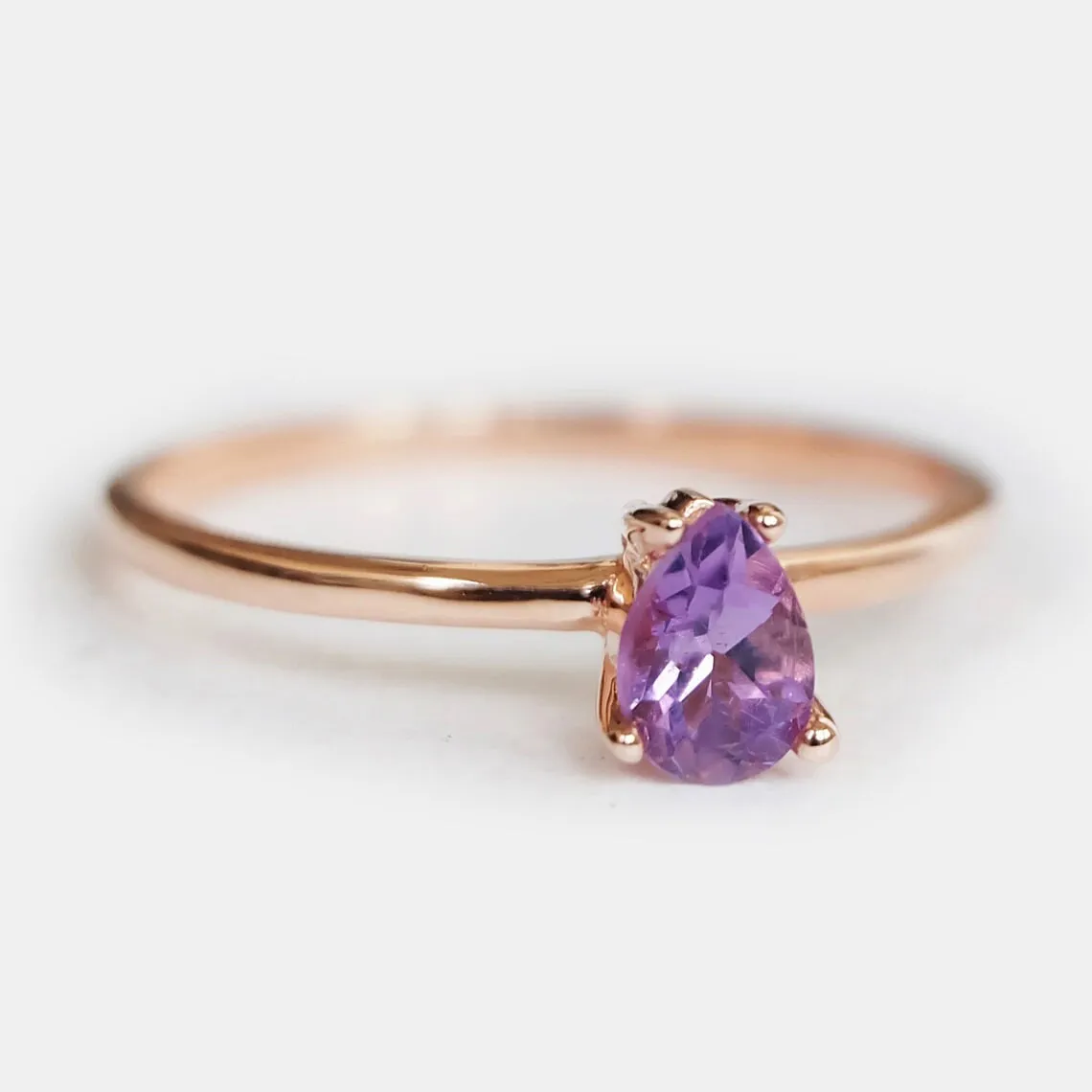 Amethyst Solitaire Ring - 14k Rose Gold Vermeil Ring