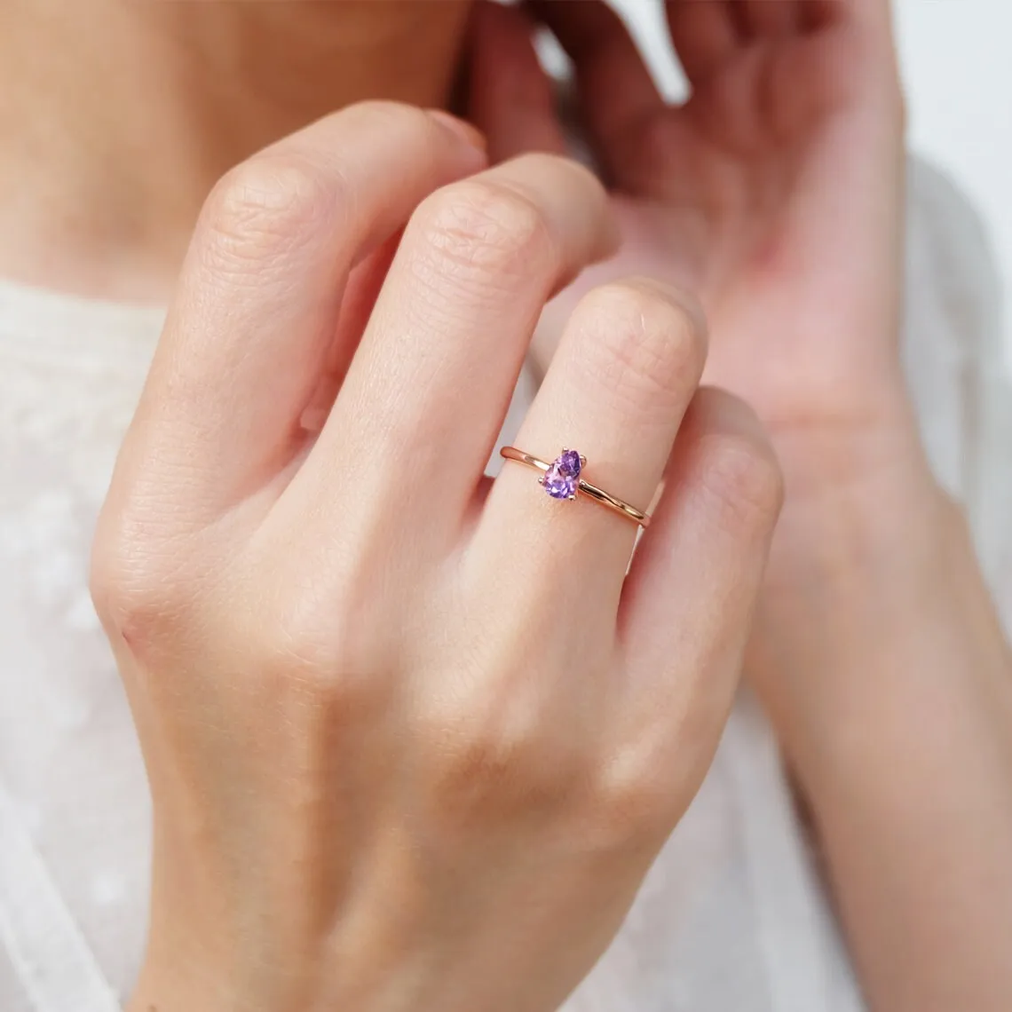Amethyst Solitaire Ring - 14k Rose Gold Vermeil Ring