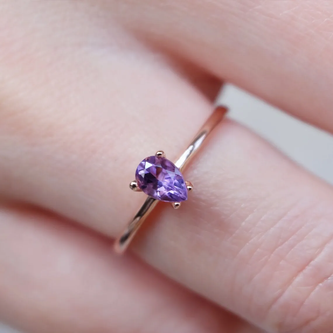 Amethyst Solitaire Ring - 14k Rose Gold Vermeil Ring