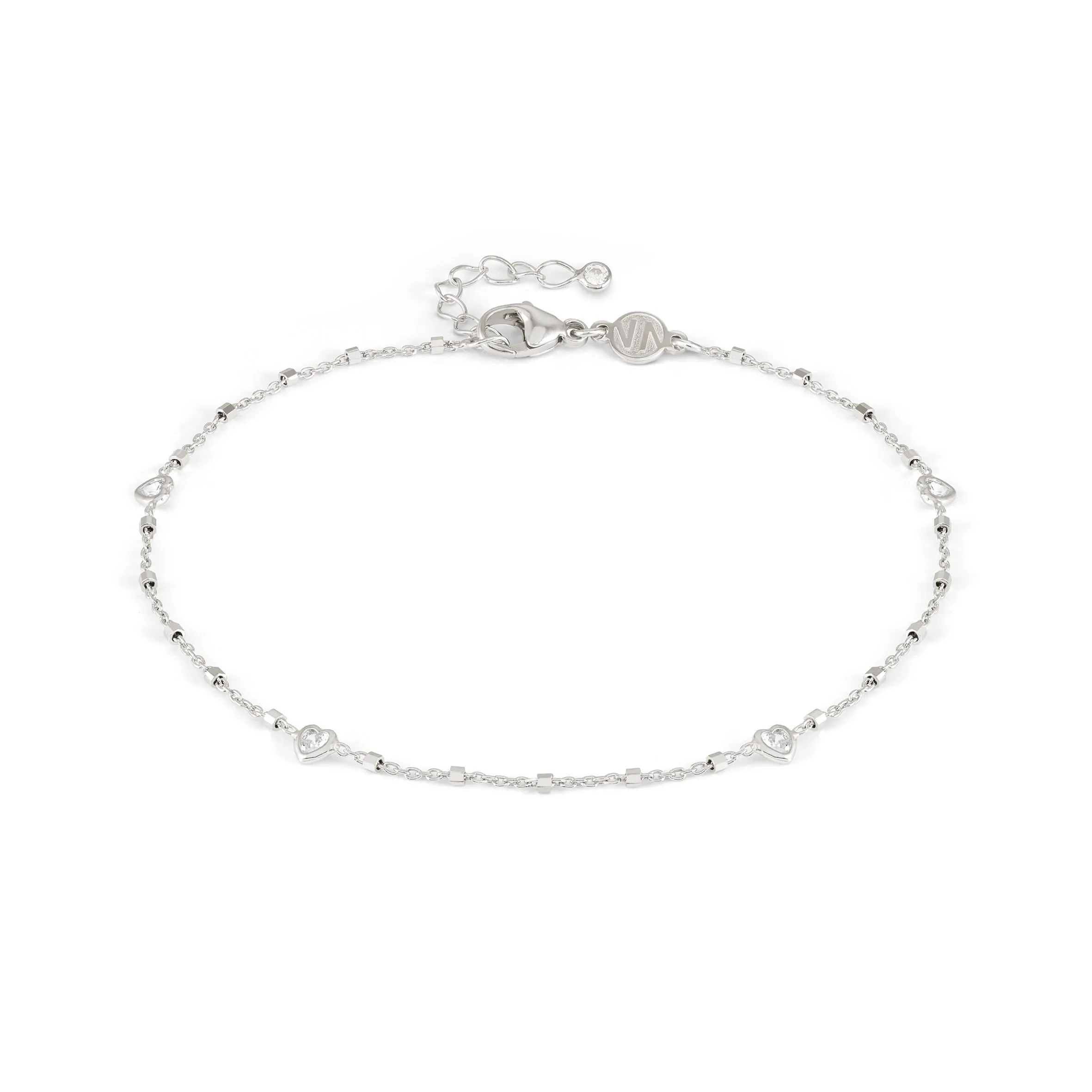 Anklet With Hearts & CZ - Silver - 241001/022