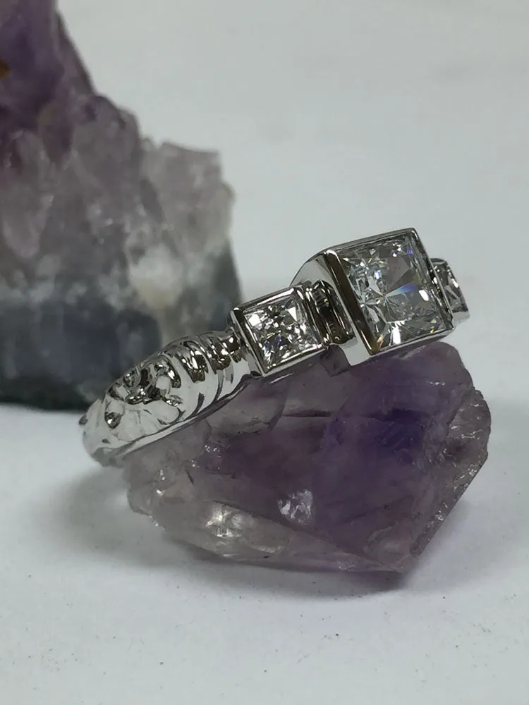 Anniversary 1.6 TCW Princess Euro Shank Cubic Zirconia Bezel 14K W Gold Ring