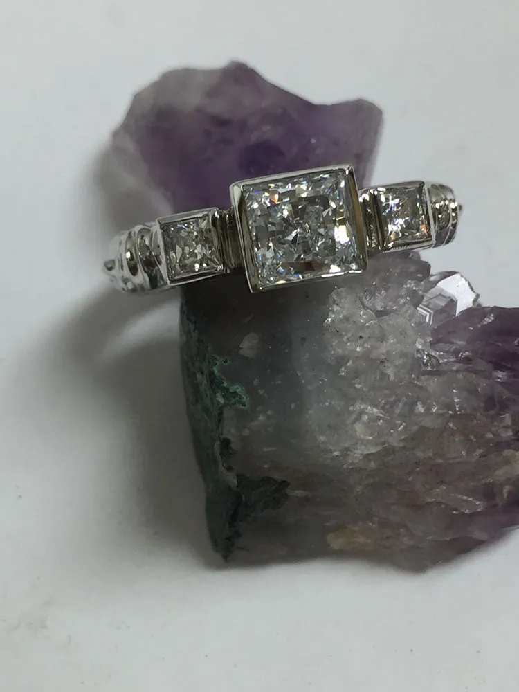 Anniversary 1.6 TCW Princess Euro Shank Cubic Zirconia Bezel 14K W Gold Ring