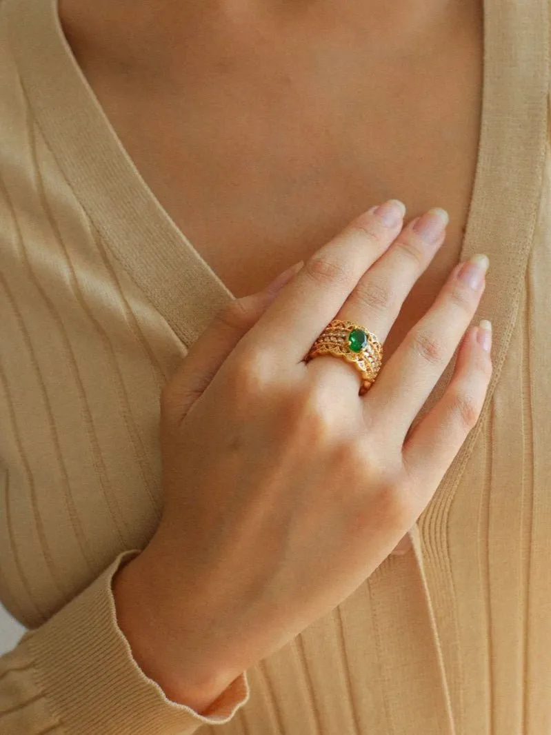 Antique Style Buccellati Zircon Wide Ring