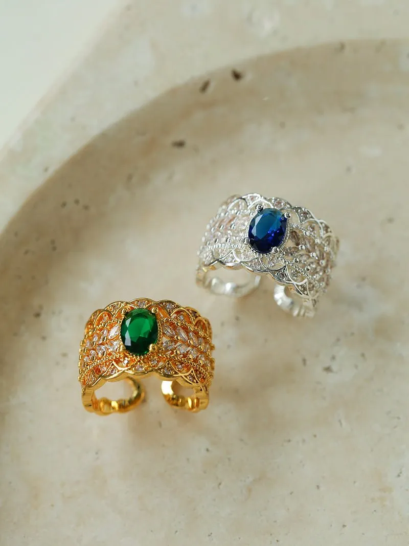 Antique Style Buccellati Zircon Wide Ring