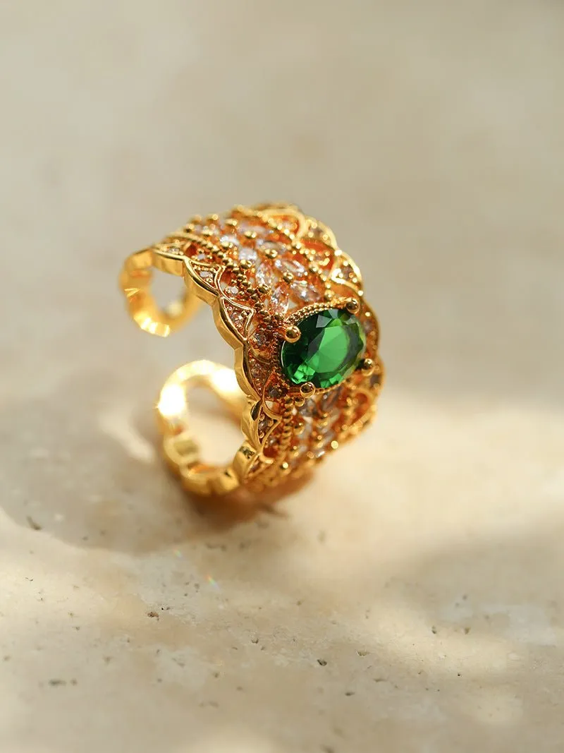 Antique Style Buccellati Zircon Wide Ring