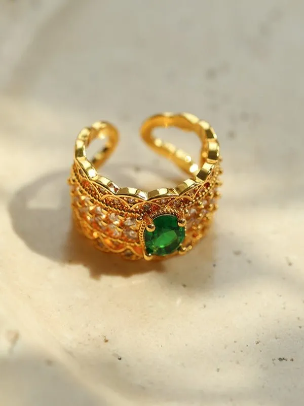 Antique Style Buccellati Zircon Wide Ring