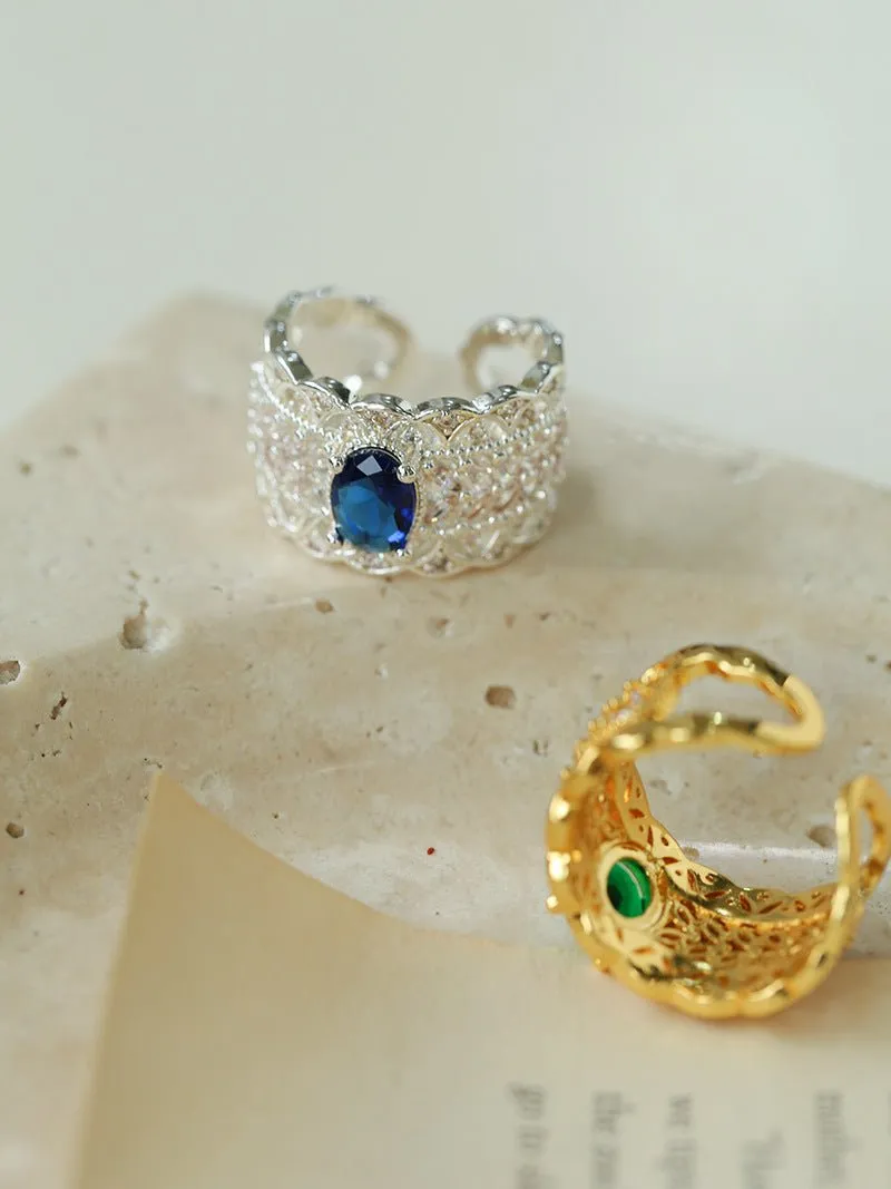 Antique Style Buccellati Zircon Wide Ring