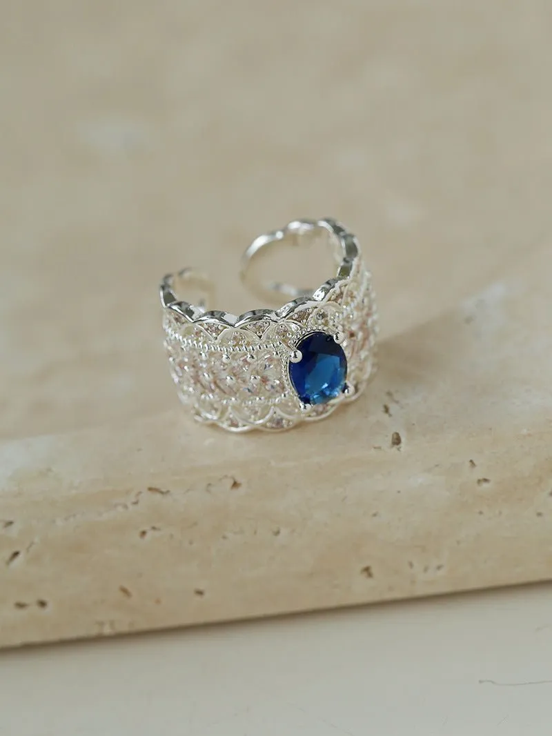 Antique Style Buccellati Zircon Wide Ring