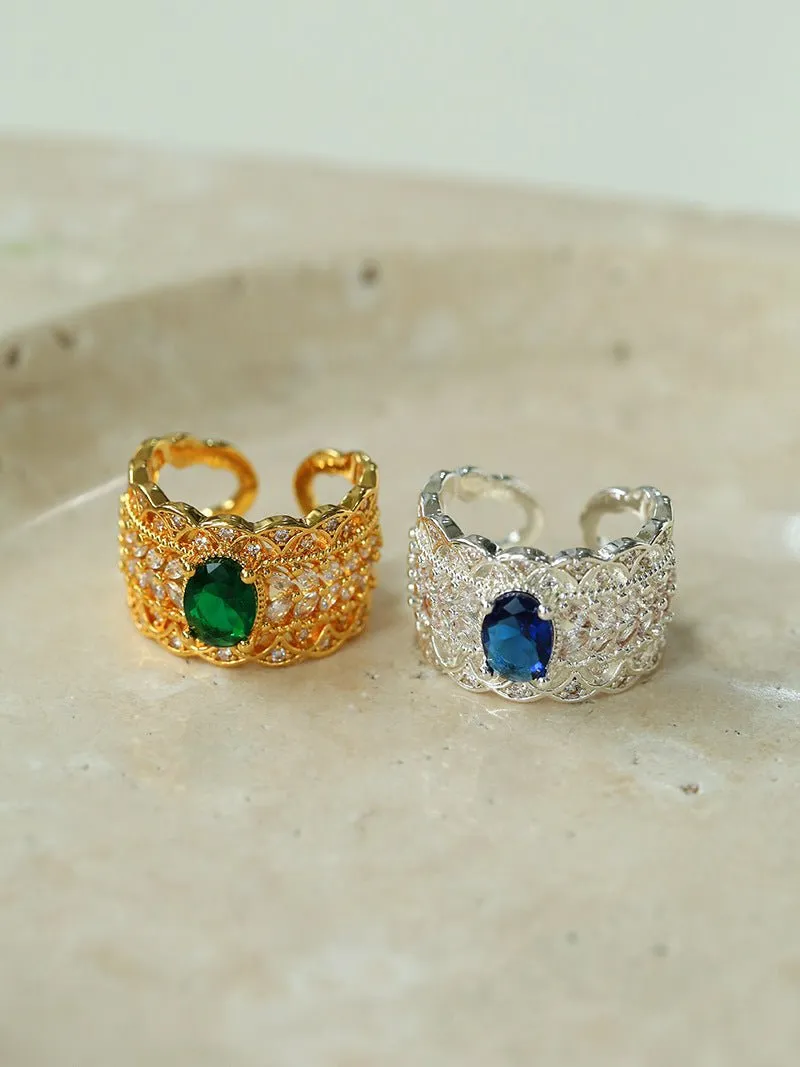 Antique Style Buccellati Zircon Wide Ring
