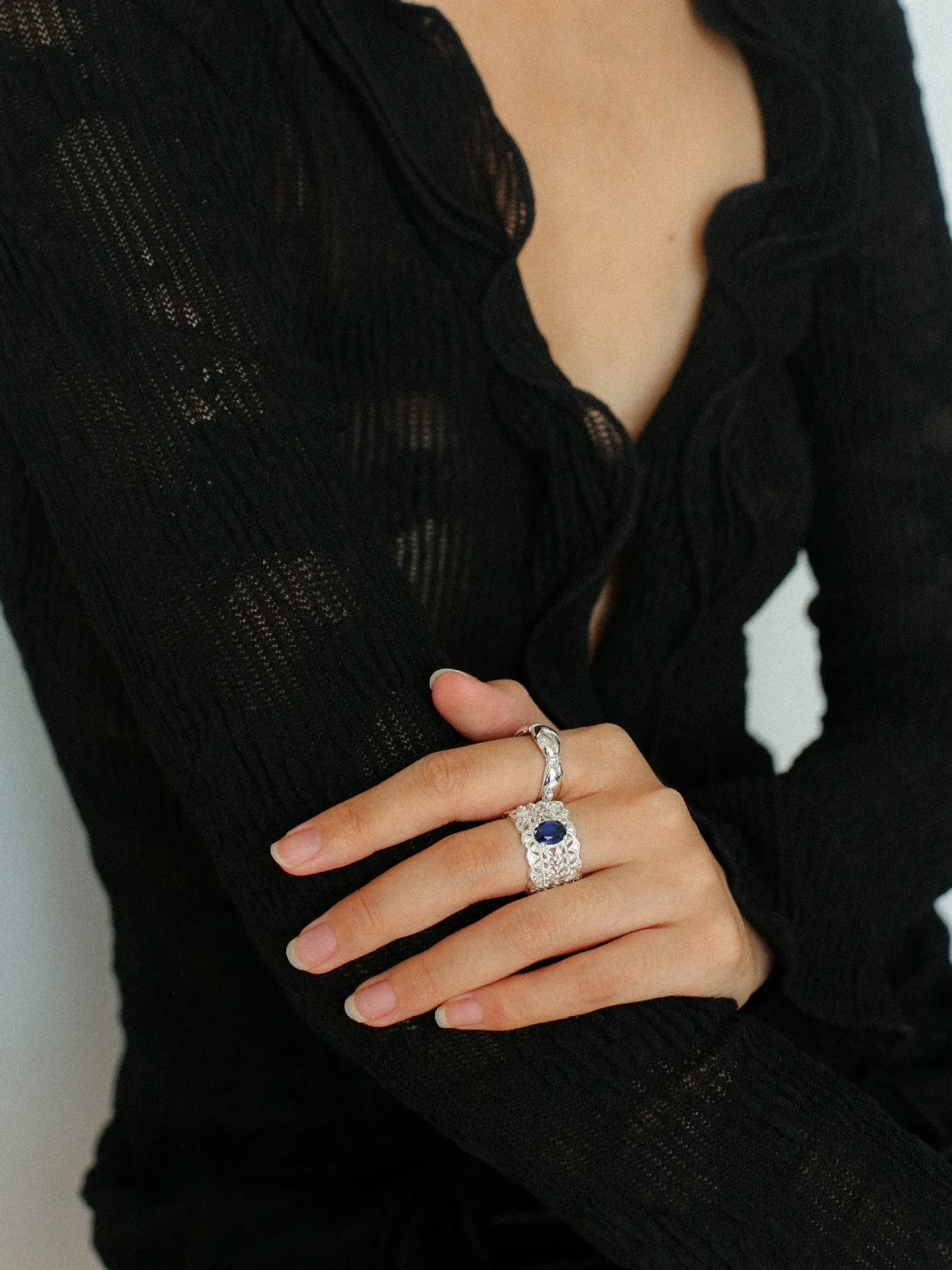 Antique Style Buccellati Zircon Wide Ring
