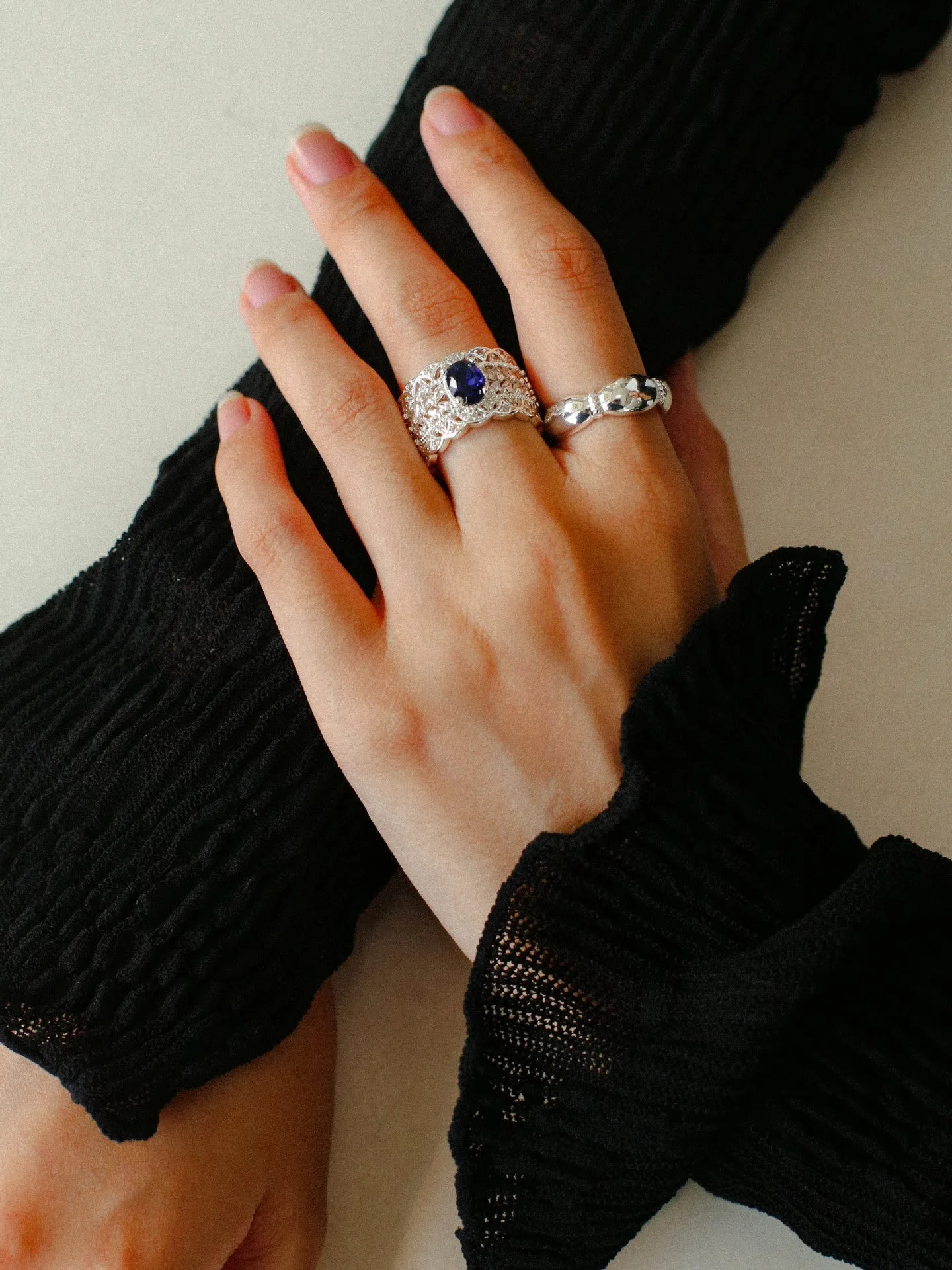Antique Style Buccellati Zircon Wide Ring