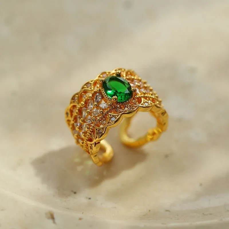 Antique Style Buccellati Zircon Wide Ring
