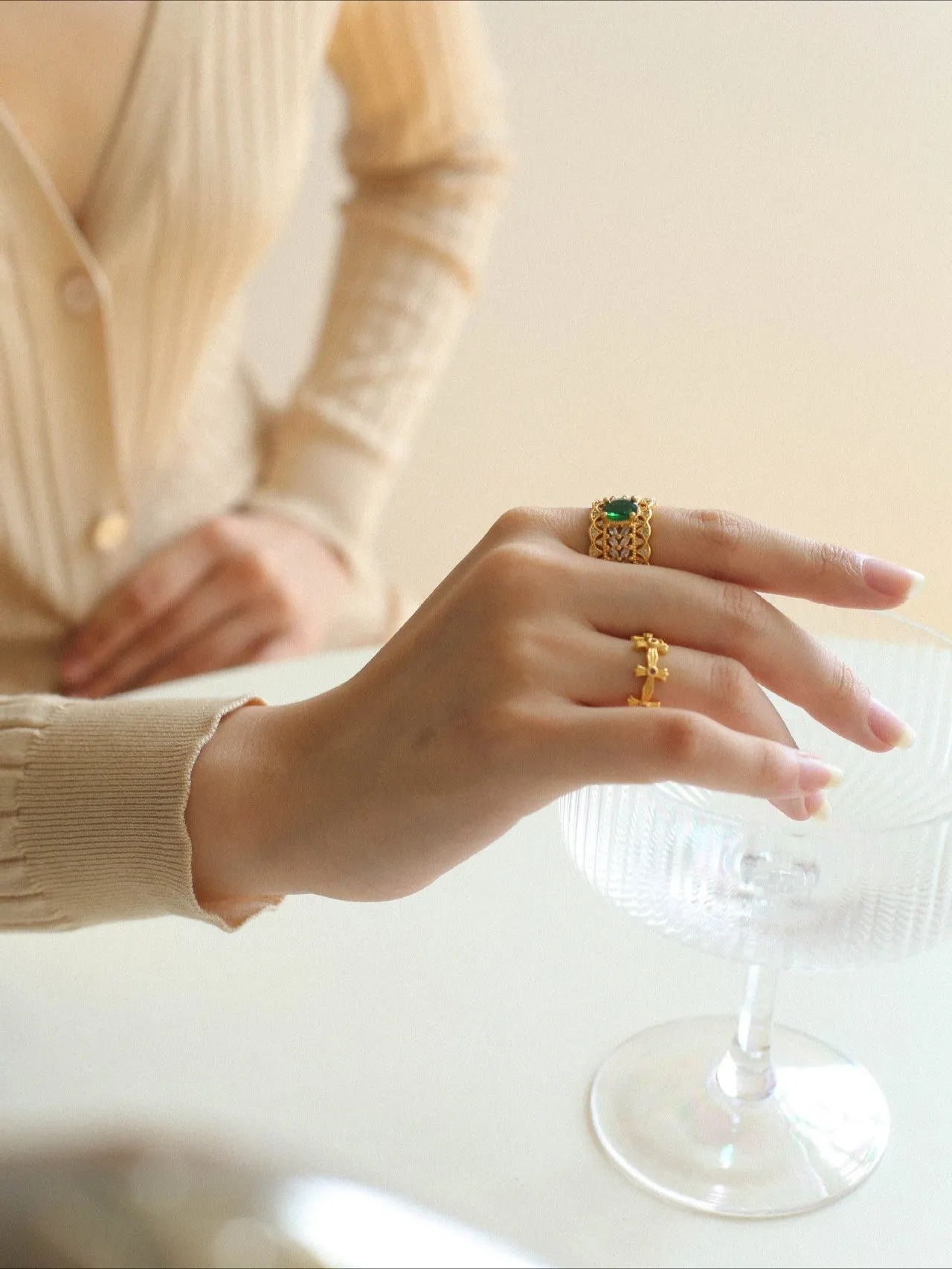 Antique Style Buccellati Zircon Wide Ring