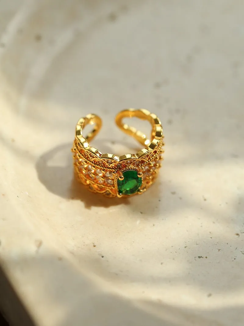 Antique Style Buccellati Zircon Wide Ring