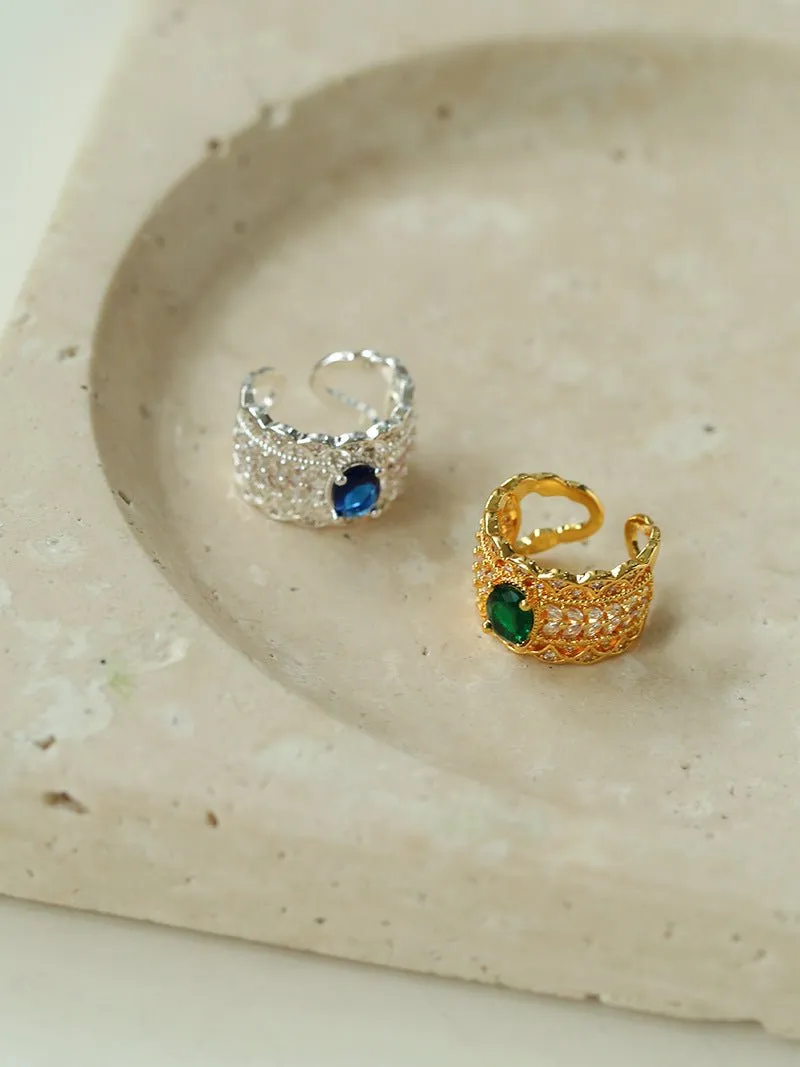 Antique Style Buccellati Zircon Wide Ring