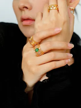 Antique Style Buccellati Zircon Wide Ring