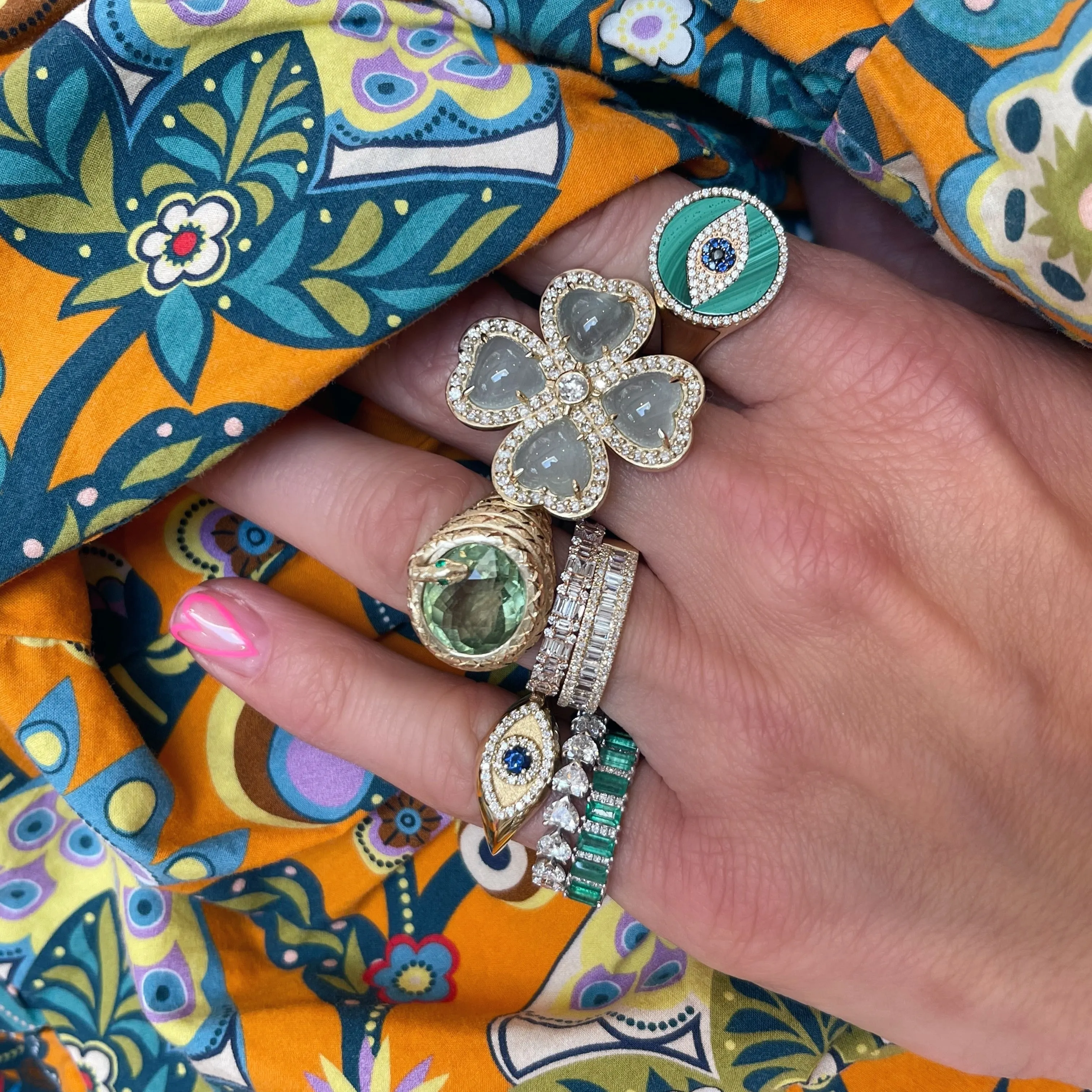 Aquamarine & Diamond Clover Statement Ring