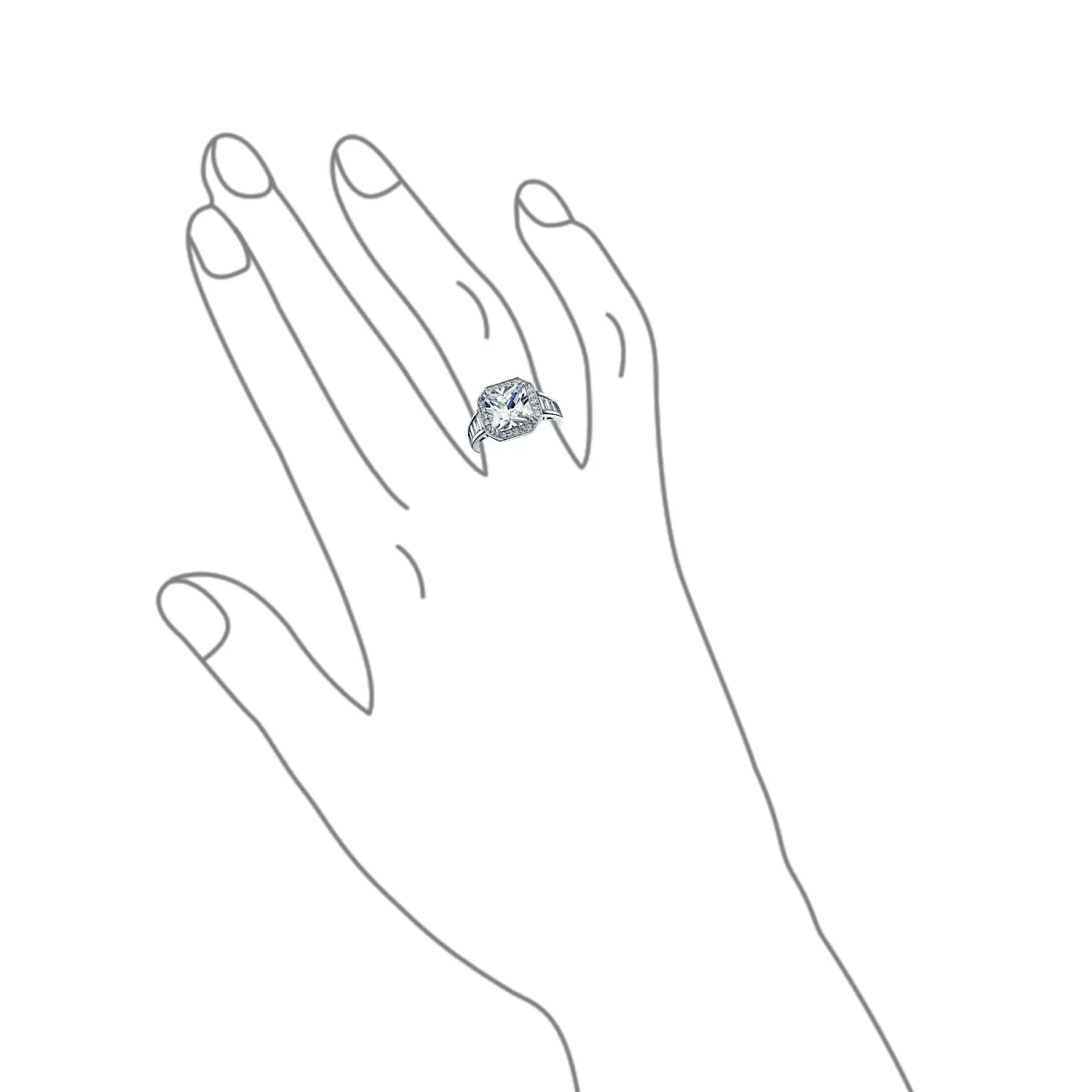 Art Deco 5CT AAA CZ Baguette Halo Princess Cut Engagement Ring Sterling Silver