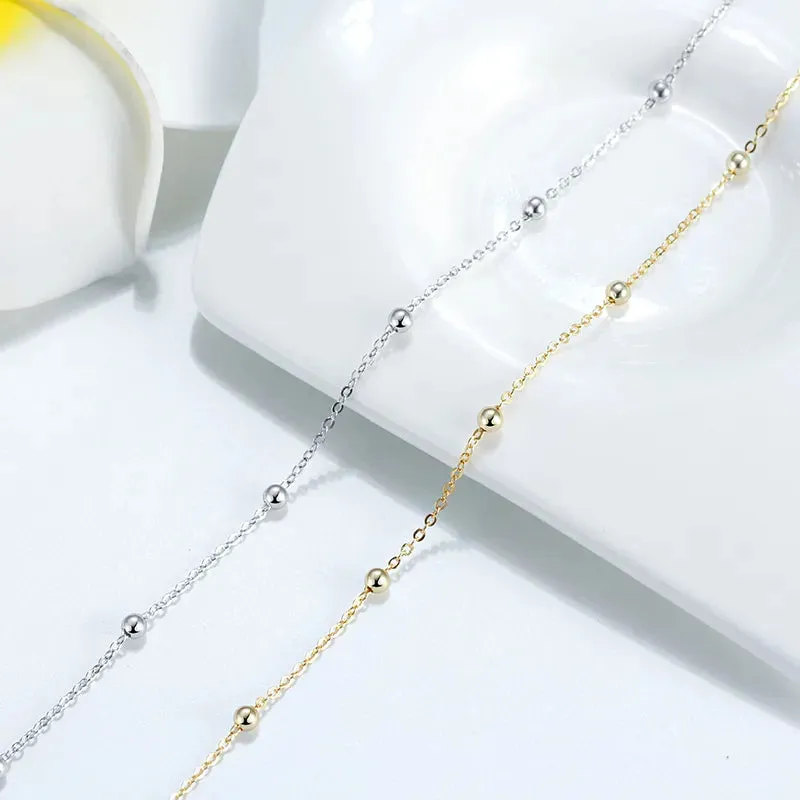 Bead Chain Anklets, 2mm (14k Gold Plated | 925 Sterling Silver)