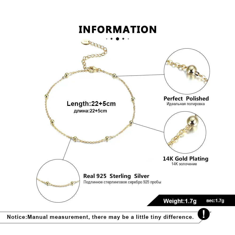 Bead Chain Anklets, 2mm (14k Gold Plated | 925 Sterling Silver)