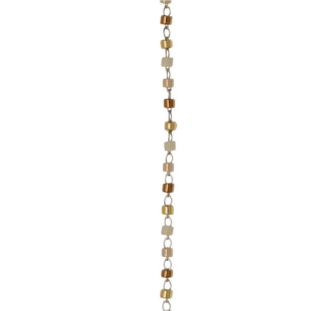 Beaded Chain, Cylinder Seed Beads 2x1mm, Stainless Steel/Multi-Colored Beads, (1 inch)