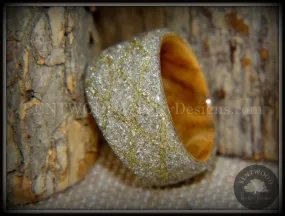Bentwood Ring - "The Gold Diamond Waffle Wedge" Bethlehem Olivewood and German silver and gold glass inlay
