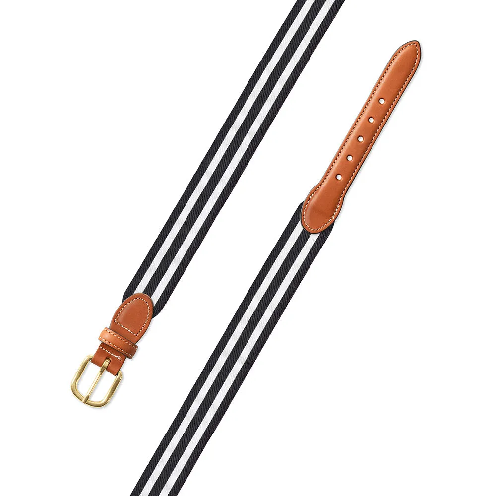 Black & White Grosgrain Ribbon Leather Tab Belt