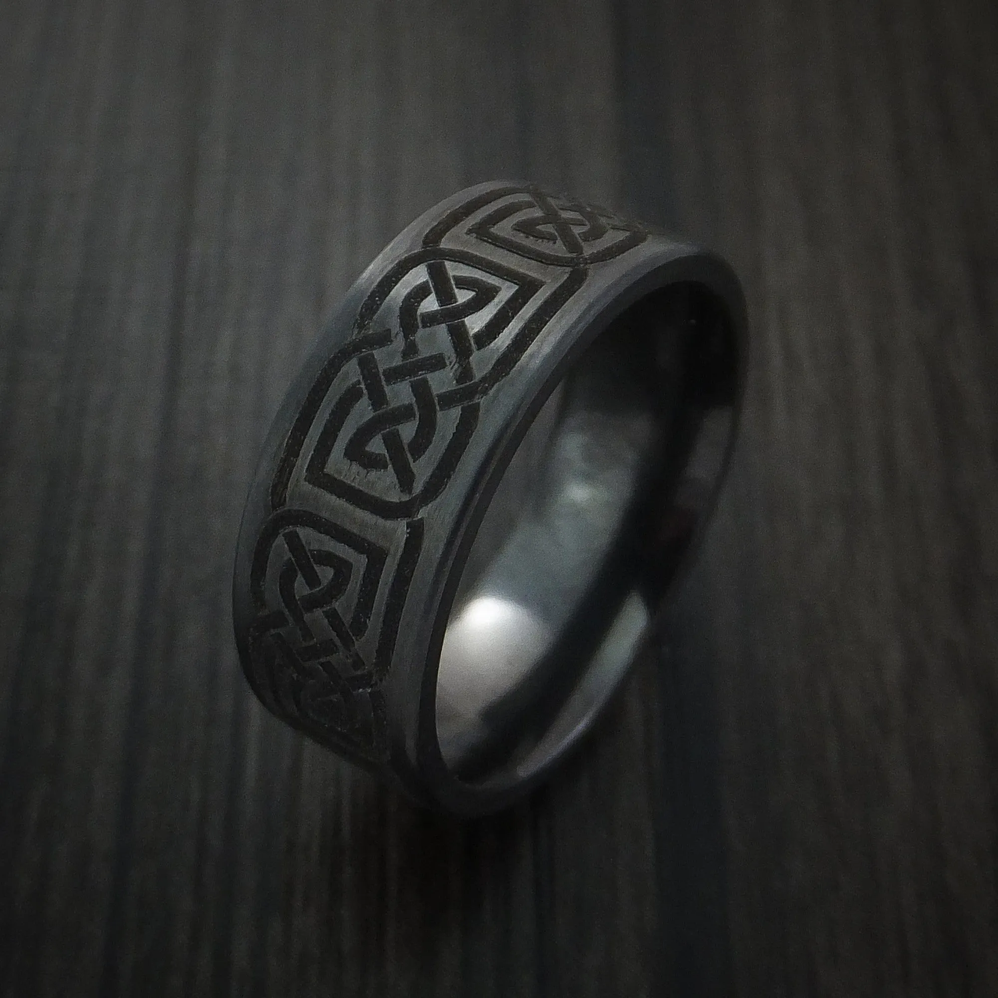 Black Zirconium Celtic Irish Knot Men's Ring Custom Made Band