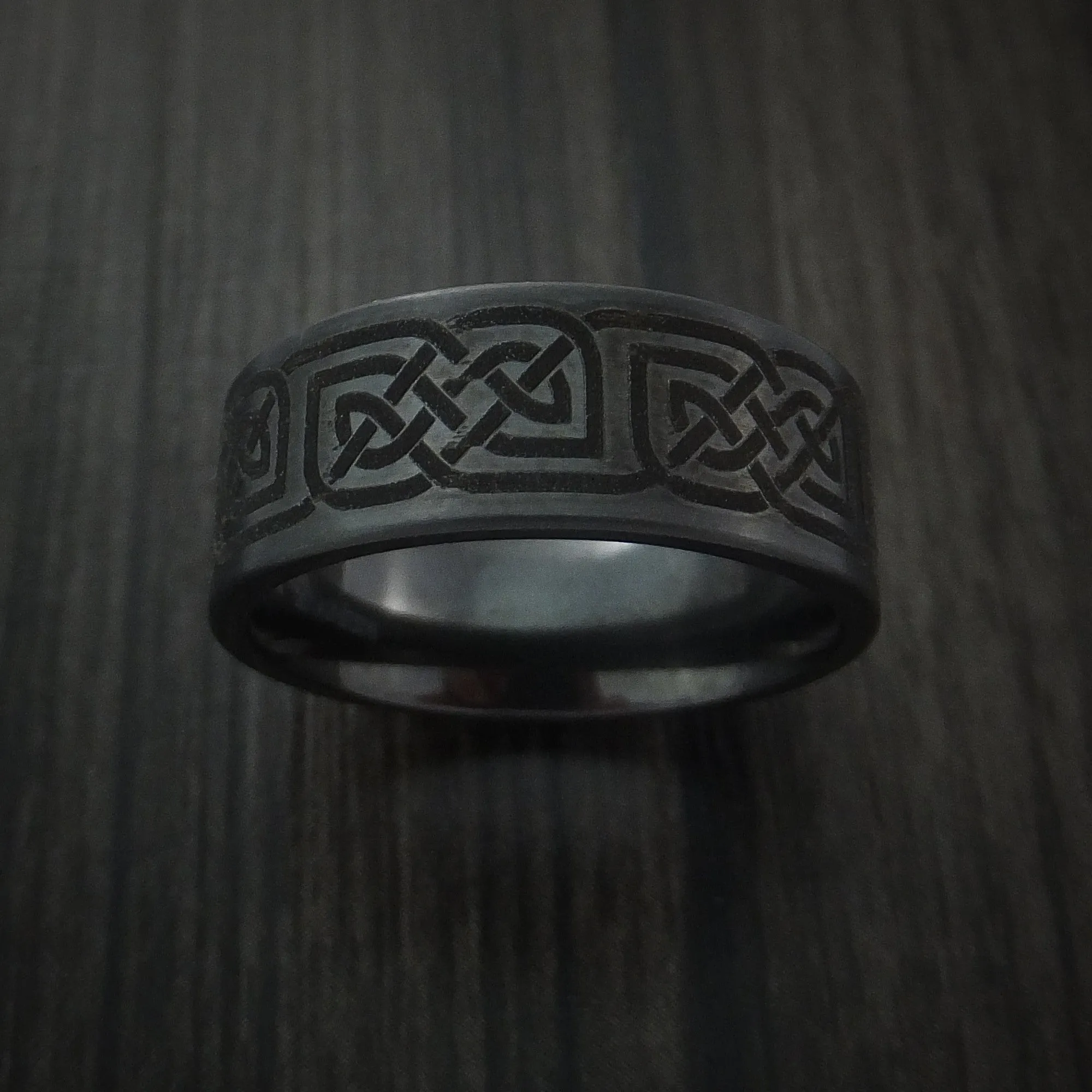 Black Zirconium Celtic Irish Knot Men's Ring Custom Made Band