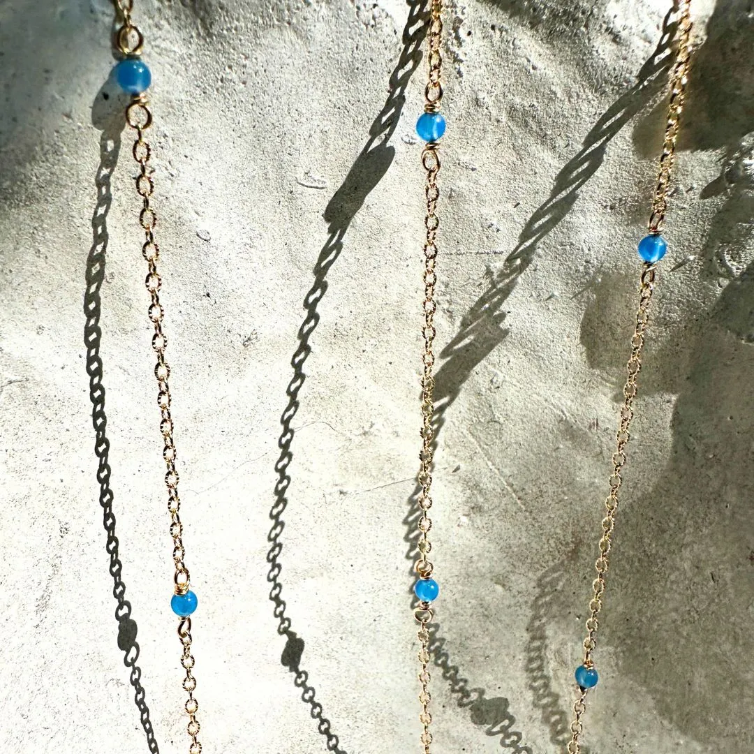 Blue Onyx Gemstone & Patterned Cable Gold-Filled Chain by the Foot