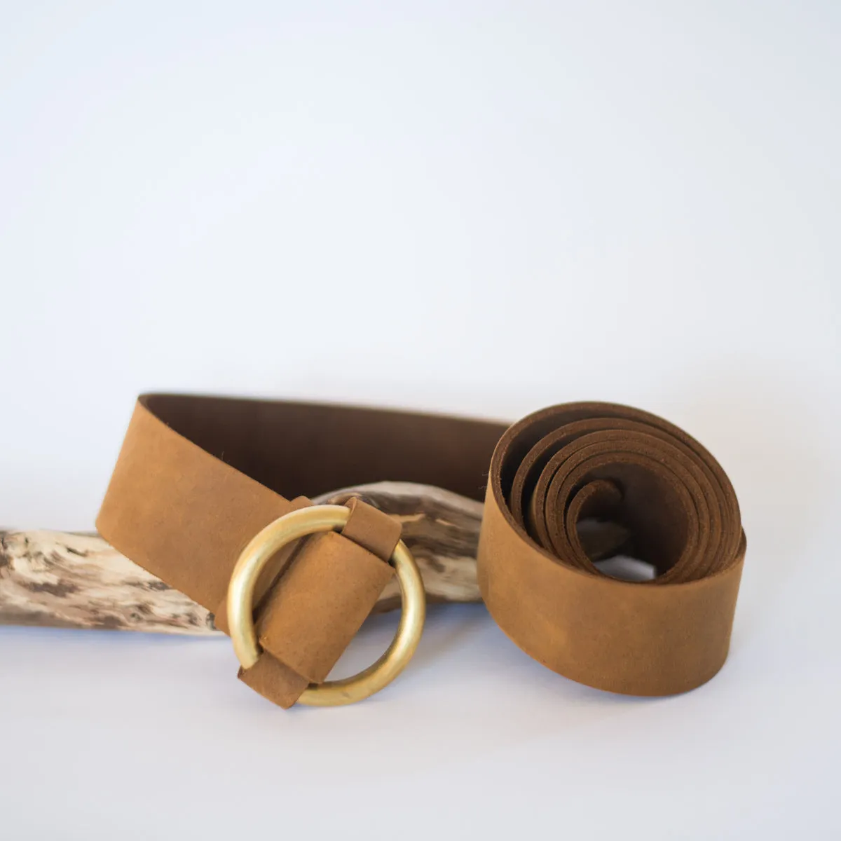 Brass Ring Buckle Tan Belt