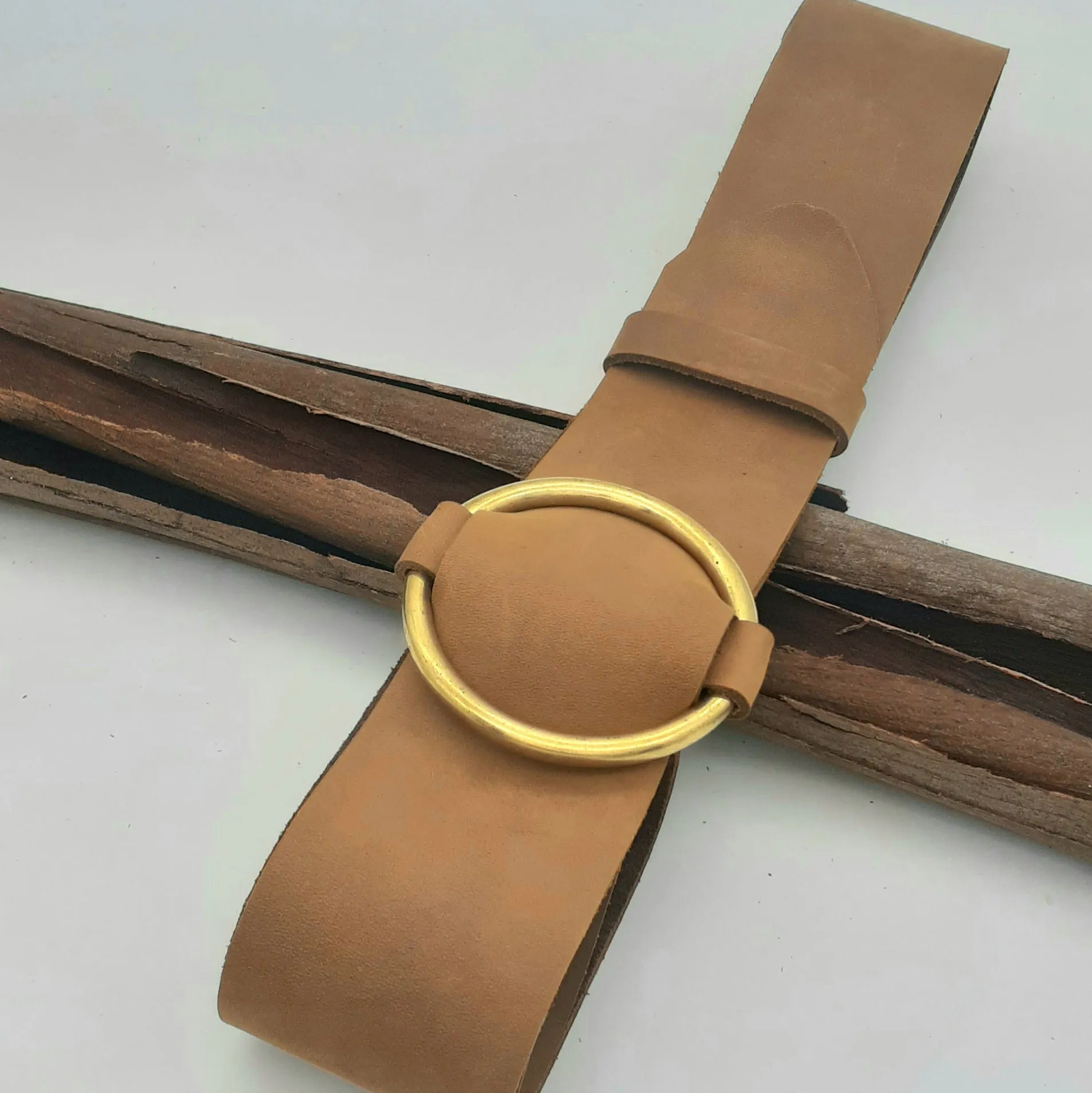 Brass Ring Buckle Tan Belt