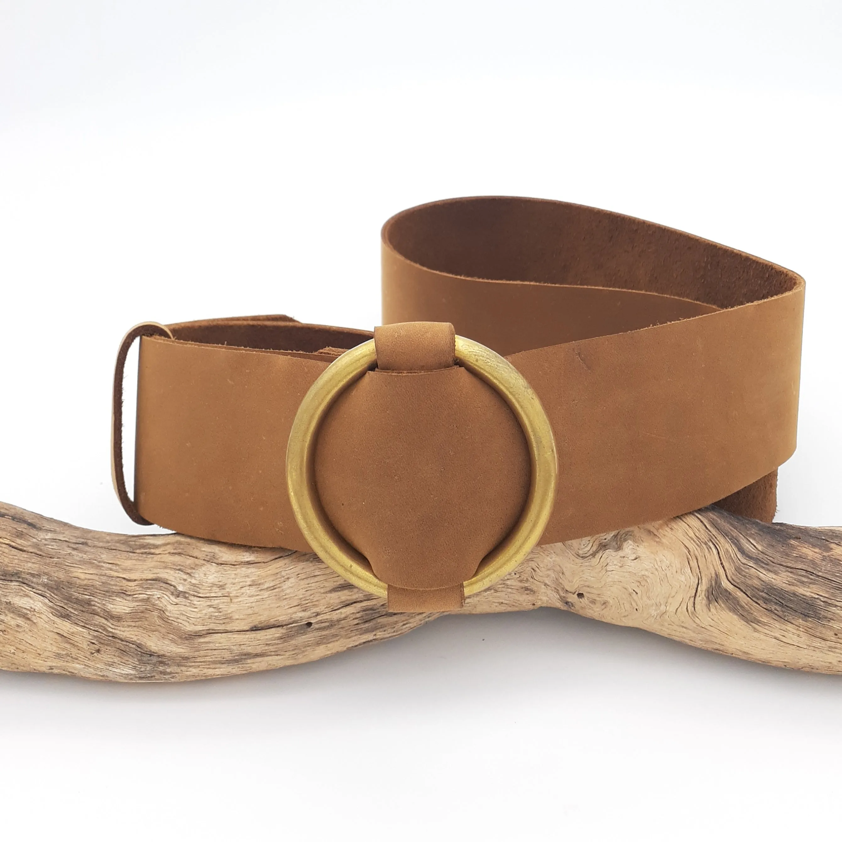 Brass Ring Buckle Tan Belt
