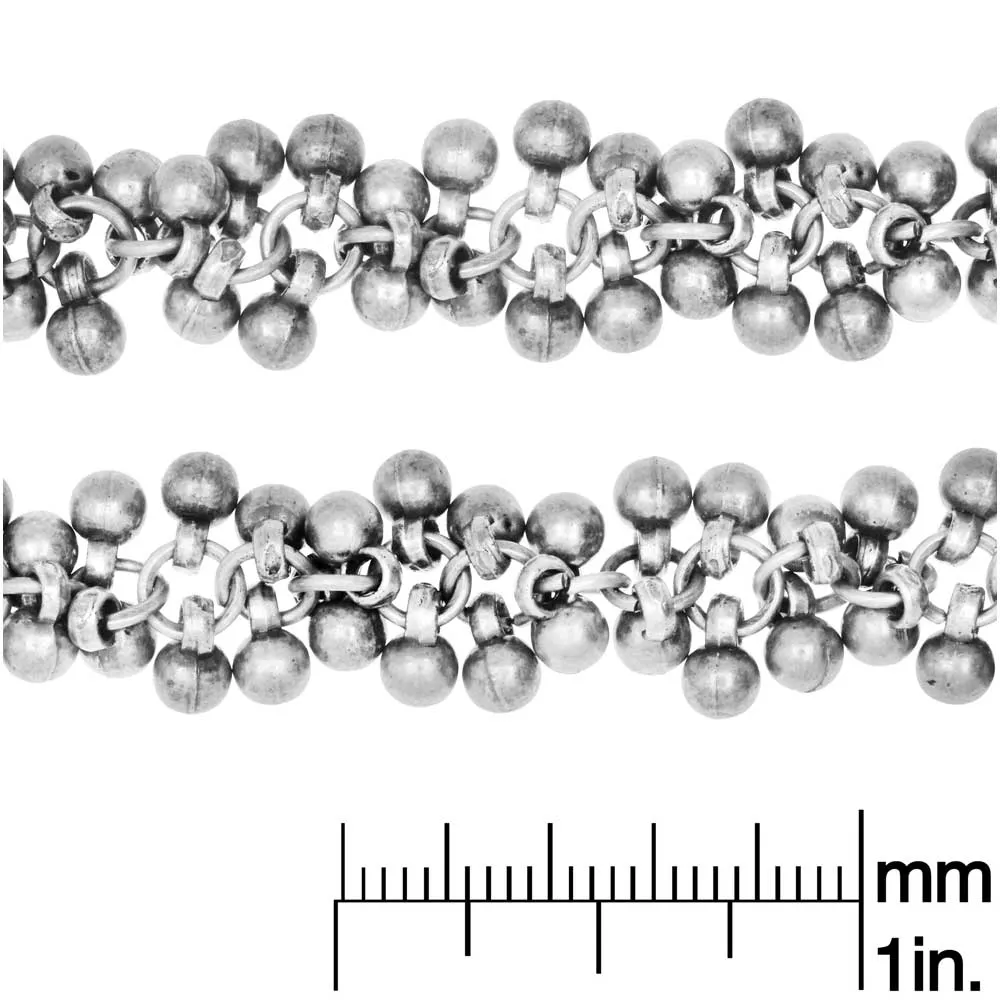 Charm Chain, 4mm Round Bauble Cluster, Antiqued Silver Tone Plated (1 inch)