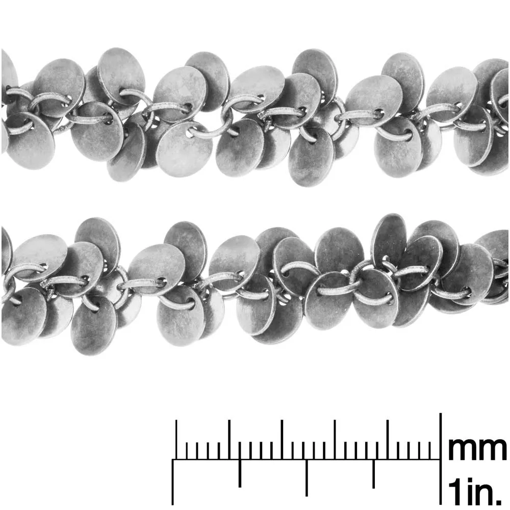 Charm Chain, 6mm Coin Charm, Antiqued Silver Plated, by the Inch