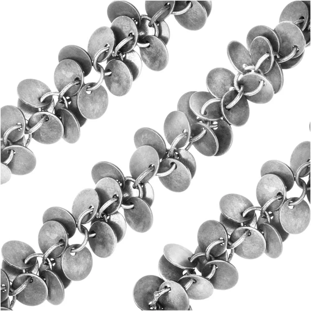 Charm Chain, 6mm Coin Charm, Antiqued Silver Plated, by the Inch