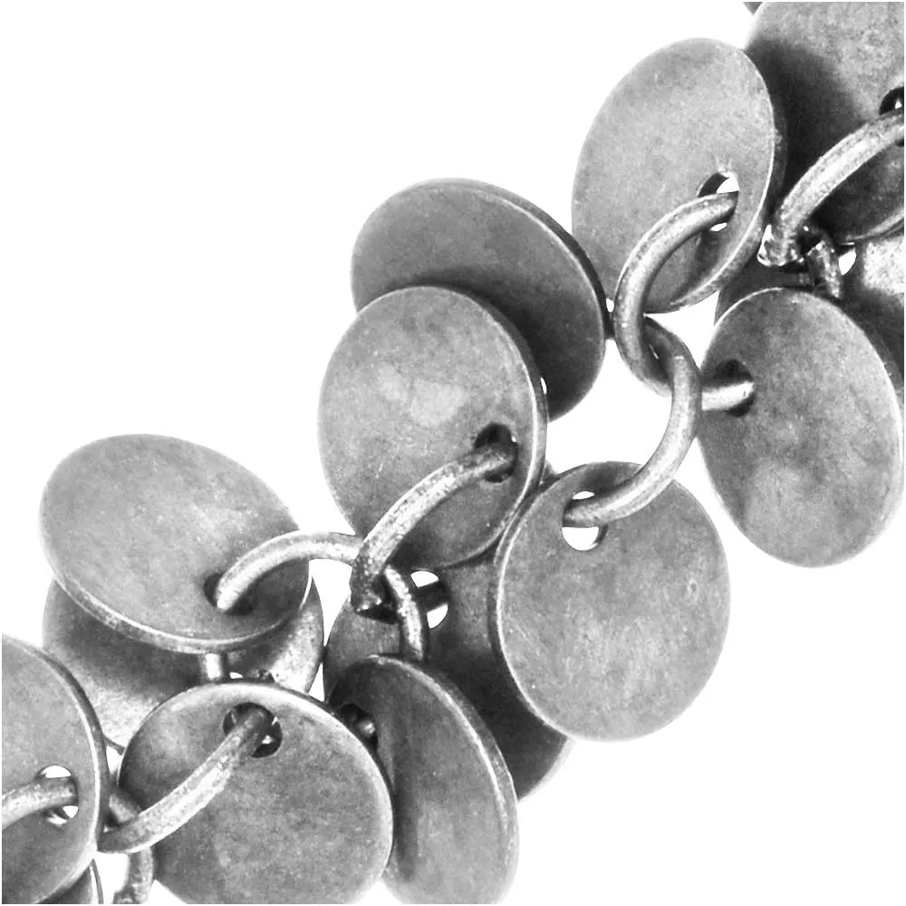 Charm Chain, 6mm Coin Charm, Antiqued Silver Plated, by the Inch