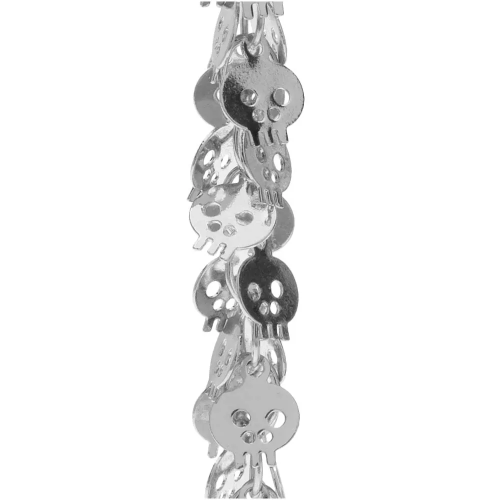 Charm Chain, 7mm Skull Shaped Dangle Charm, Silver Tone Plated (1 inch)
