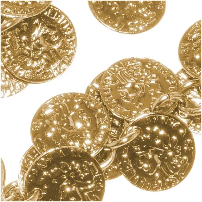 Charm Chain, Coin 10mm, Gold Plated, Cut to Order, by the Inch