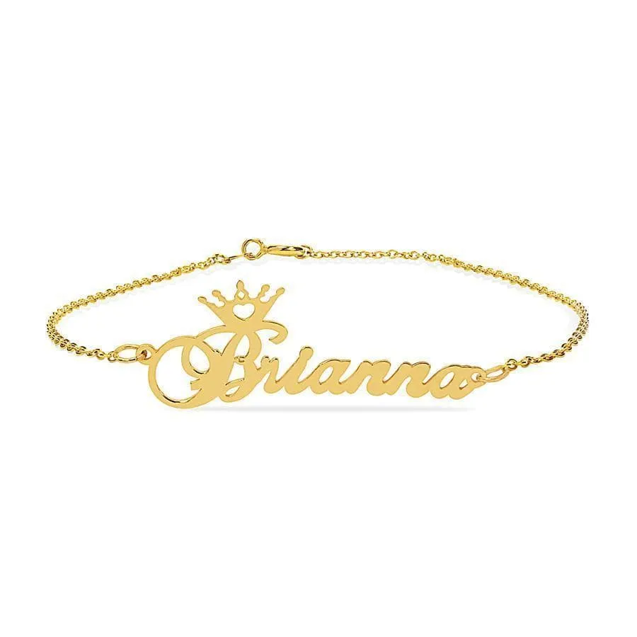 Crown Ankle Name Bracelet