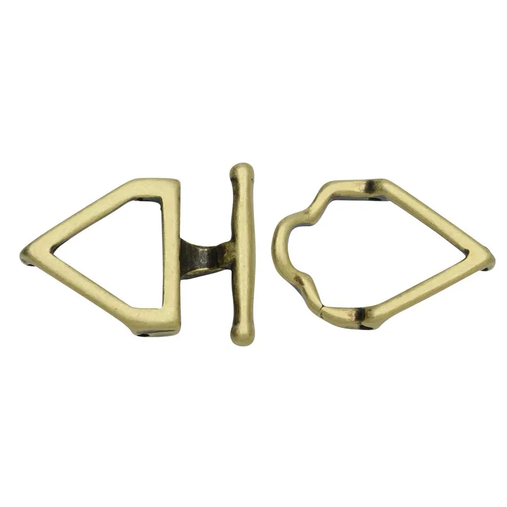 Cymbal Toggle Clasps for 11/0 Delica & Round Beads, Samaria, Triangle 17x36.5mm, Antiqued Brass Plated (1 Set)