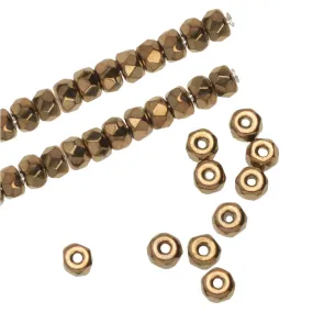 Czech Glass Beads, Faceted Micro Spacer 2x3mm, Light Metallic Bronze (100 Pieces)